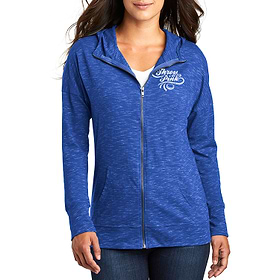 Women's Lightweight Disc Golf Hoodie - Throw Pink Bubblegum Logo. Front view.