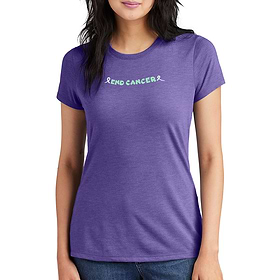 Throw Pink End Cancer Womens Tee. Purple color. Front view.