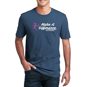 Women's Disc Golf T Shirt - Throw Pink Make A Difference Design. Navy. Front. 