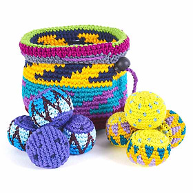 YippiYappa Hand Woven Game Set. Comes with Basket and two sets of Peloties (mini sacks). Colors will vary. 