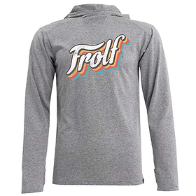 Disc Golf Hoodie Tee - Vintage Frolf Logo. Grey color. Front view. 