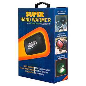 Disc Golf Hand Warmer - Innova - Power Bank & Flashlight. Front of box. 