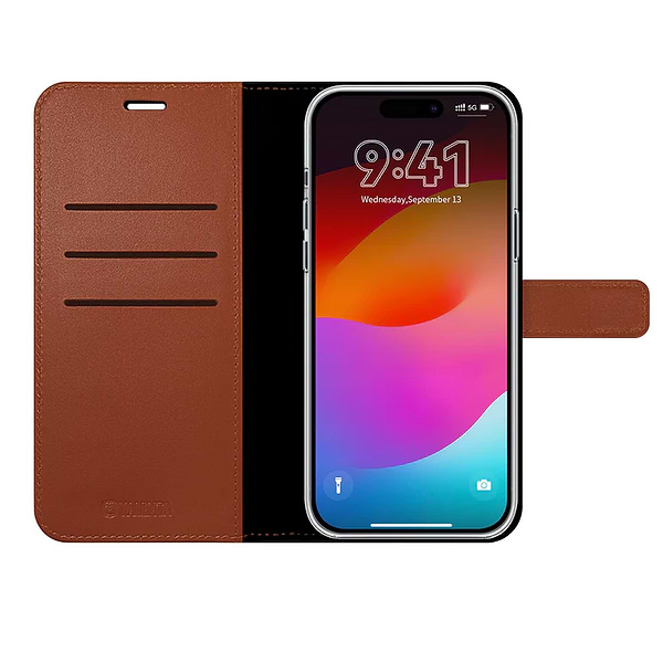 Valenta Book Case Leather Brown - Gel Skin iPhone 15 Pro Max