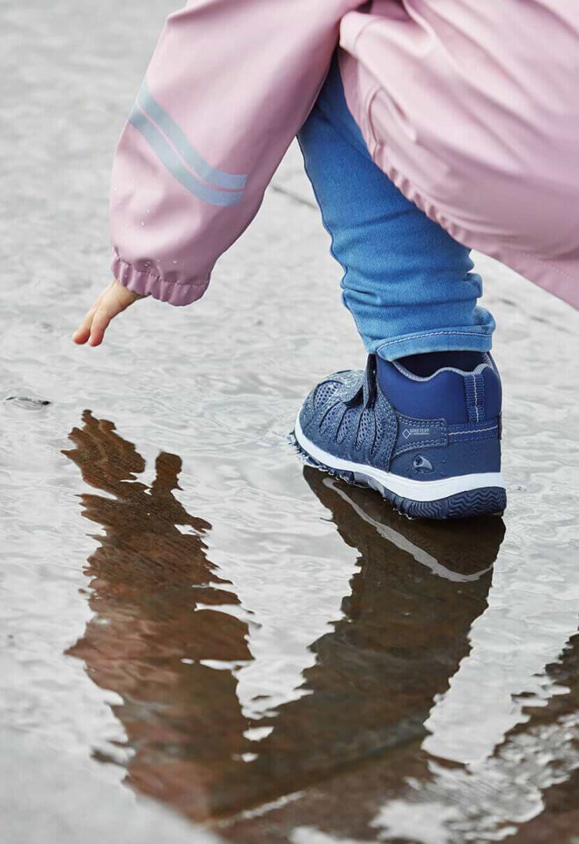blue sneaker velcro kids shoes goretex waterproof