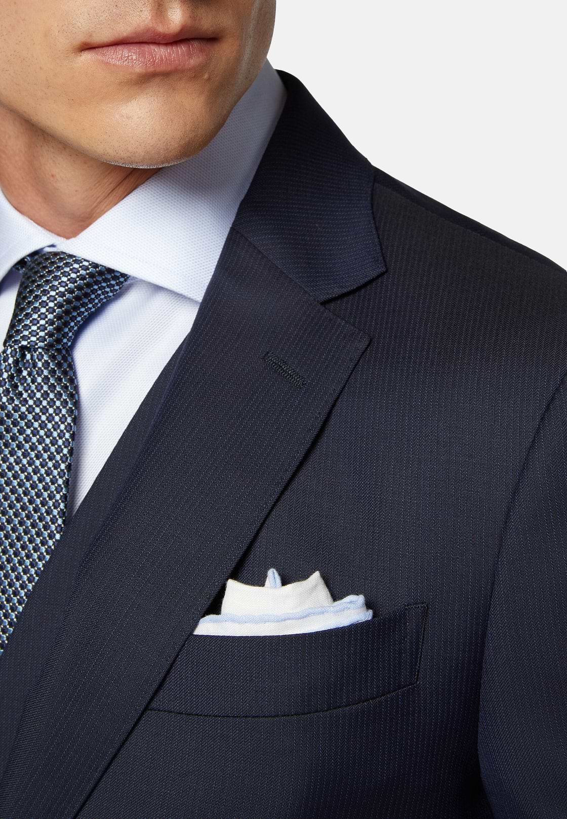 Navy Blue Pinstripe Wool Suit, Navy blue, hi-res