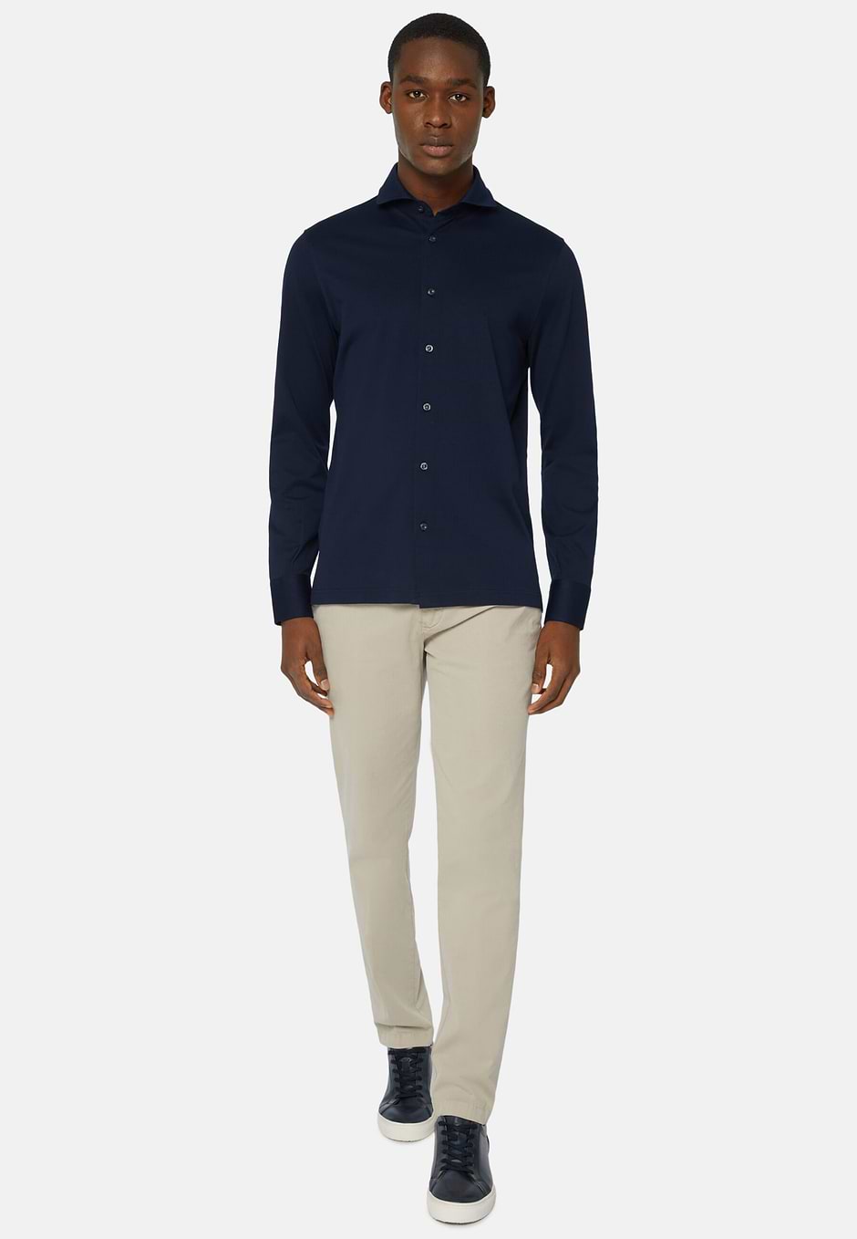 Slim Fit Polo Shirt in Filo Di Scozia Pique, Navy blue, hi-res