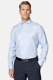 Chemise En Coton Dobby Slim Fit, Bleu clair, hi-res