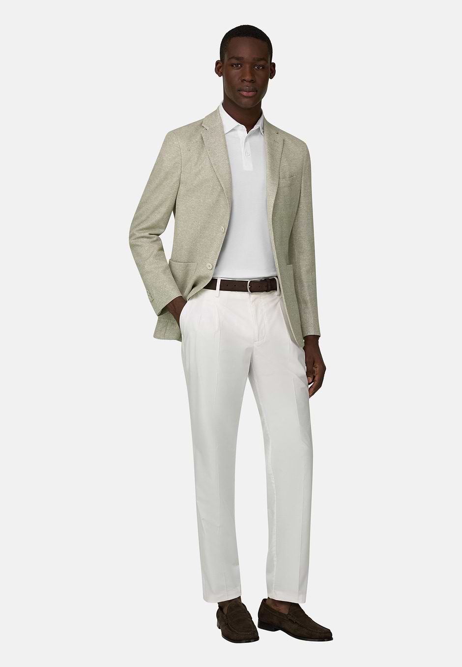 Giacca Micro Struttura In Misto Lino E Cotone B Je, Verde Chiaro, hi-res