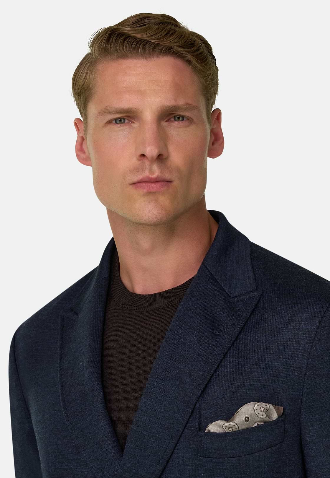 Double-Breasted Blazer in Wool Blend B Jersey, Navy blue, hi-res, 3