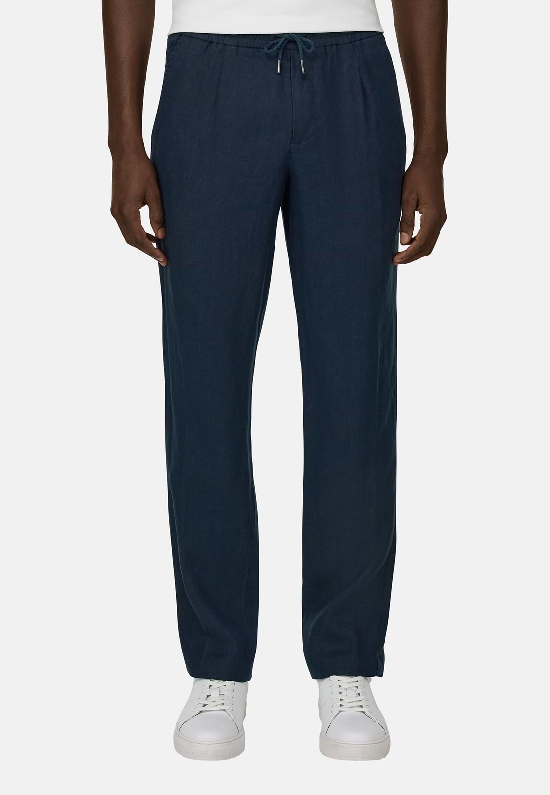 Linen Coulisse Pants, Navy blue, hi-res, 2