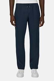 Linen Coulisse Pants, Navy blue, thumb, 2