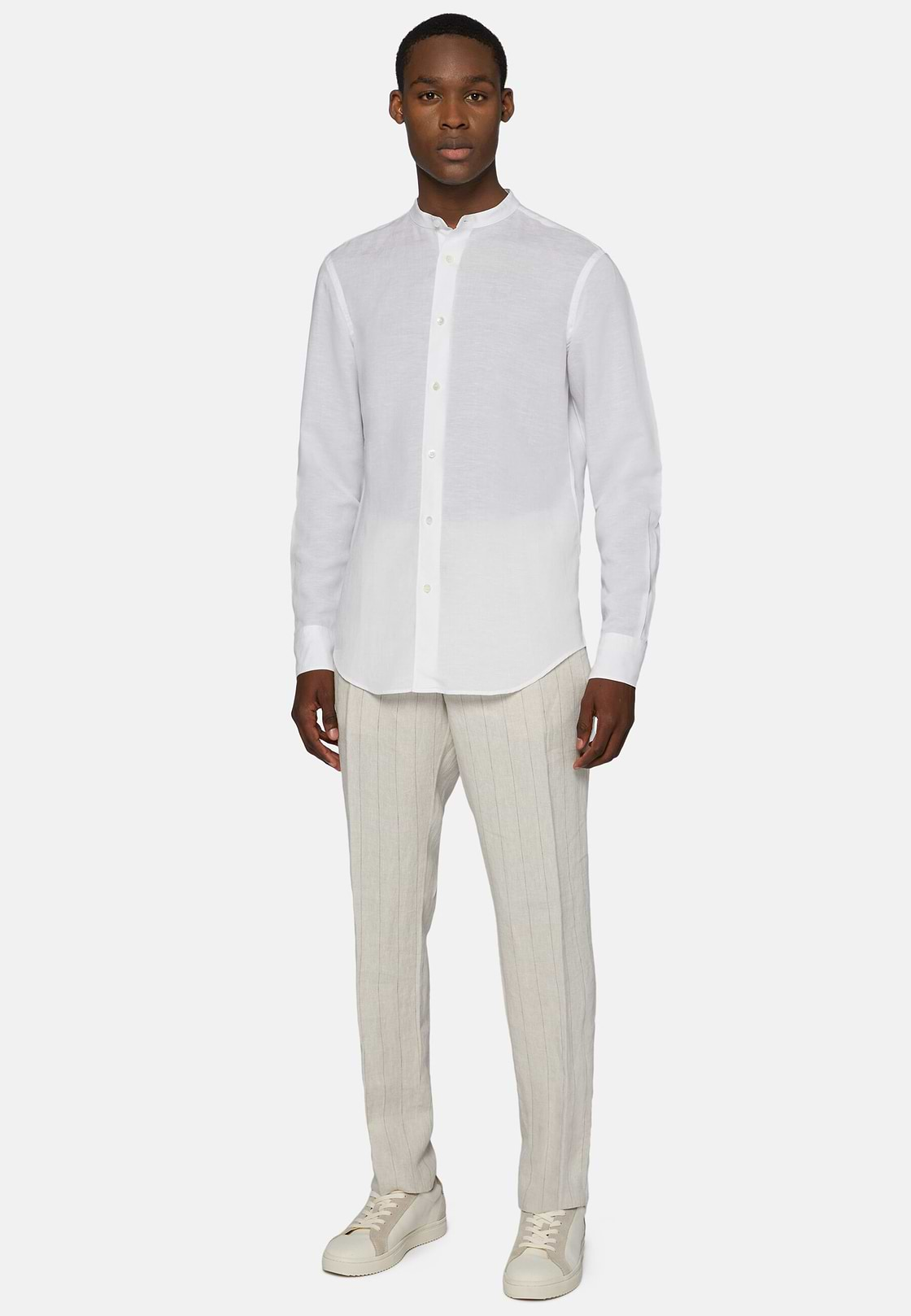 Regular Fit White Tencel Linen Shirt, White, hi-res