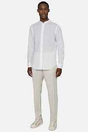 Regular Fit White Tencel Linen Shirt, White, hi-res