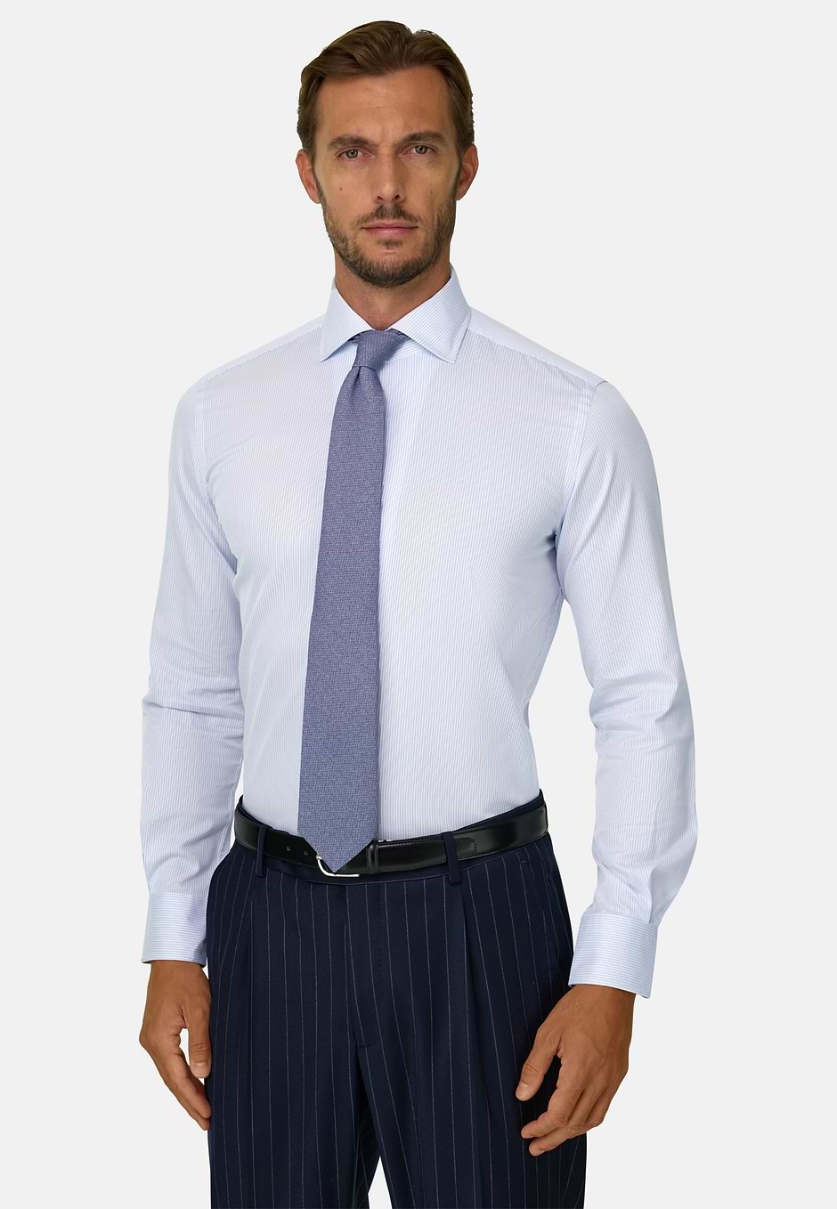 Chemise À Lignes en Coton Regular Fit, Bleu clair, hi-res