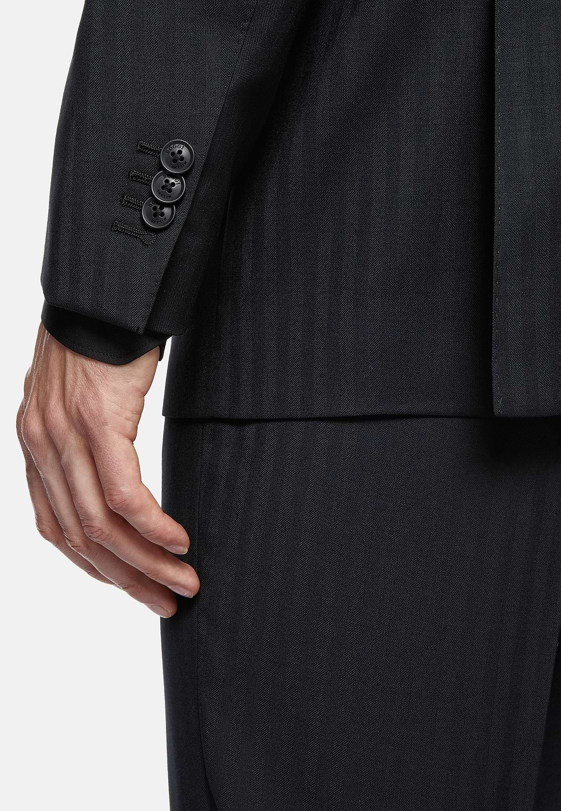 Black Herringbone Suit In Pure Wool, Black, hi-res