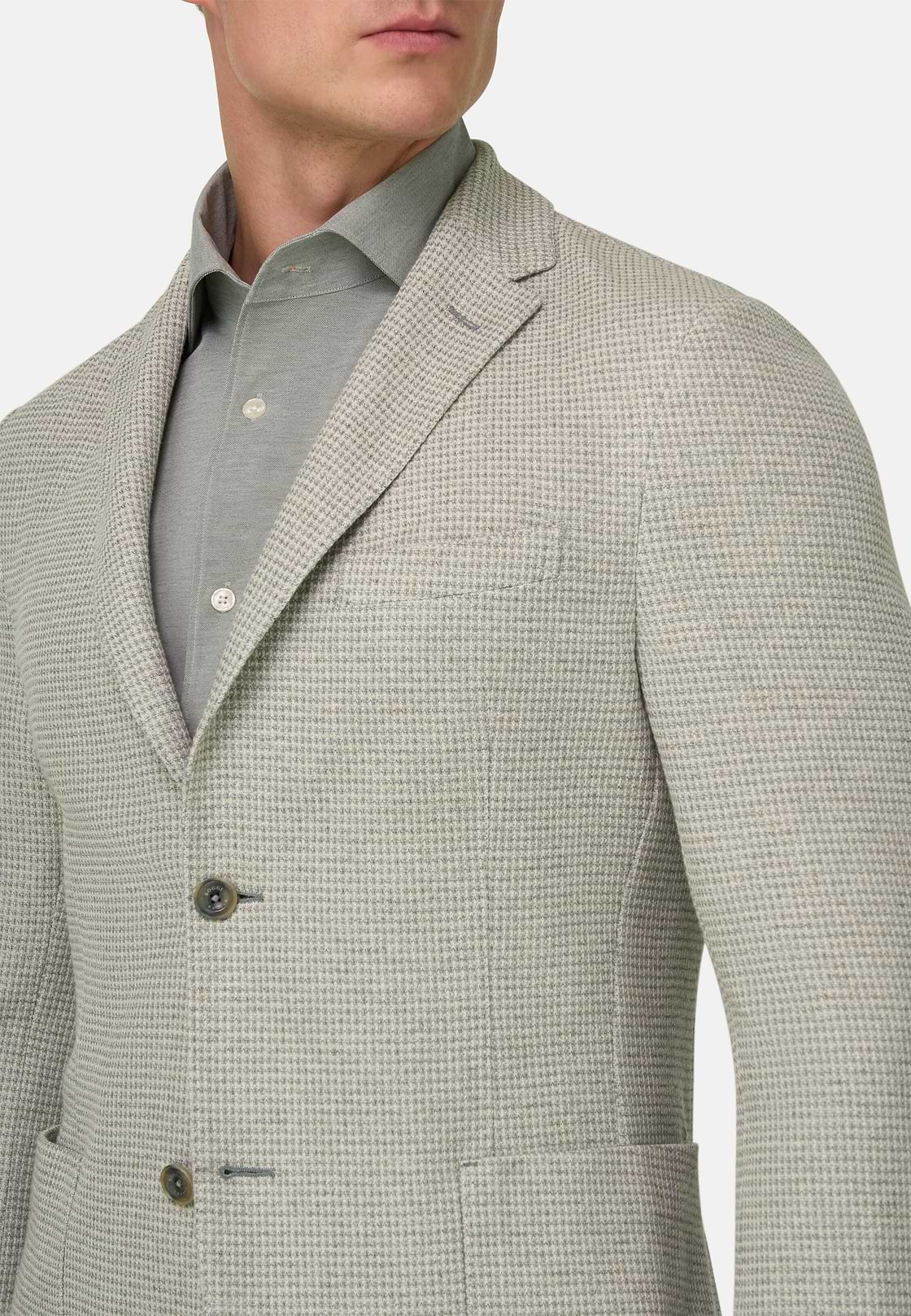Giacca Micro Struttura In Misto Cotone E Lino B Jersey, Verde Chiaro, hi-res, 4