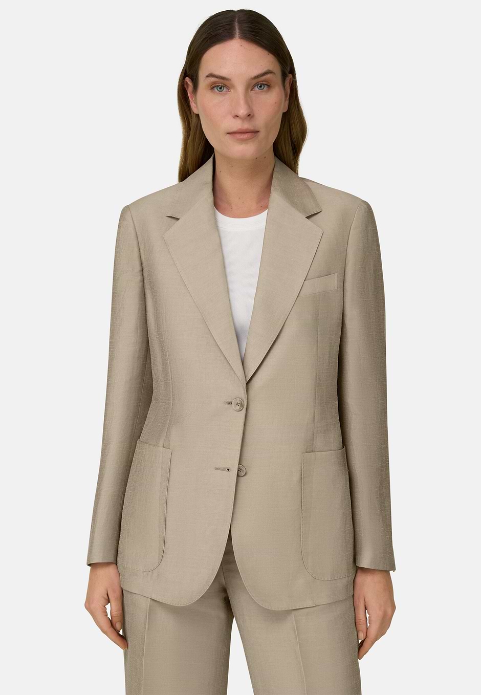 Linen Blend Jacket, Beige, hi-res