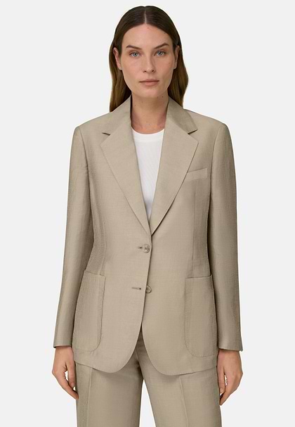 Linen Blend Jacket, Beige, hi-res