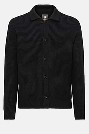 Cárdigan Negro Cuello Camisero De Lana Merina, Negro, hi-res
