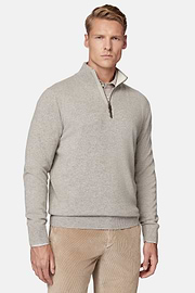 Taupe Cashmere Half Zip Jumper, Taupe, hi-res