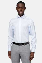 Chemise À Rayures En Coton Dobby Slim Fit, Bleu clair, hi-res