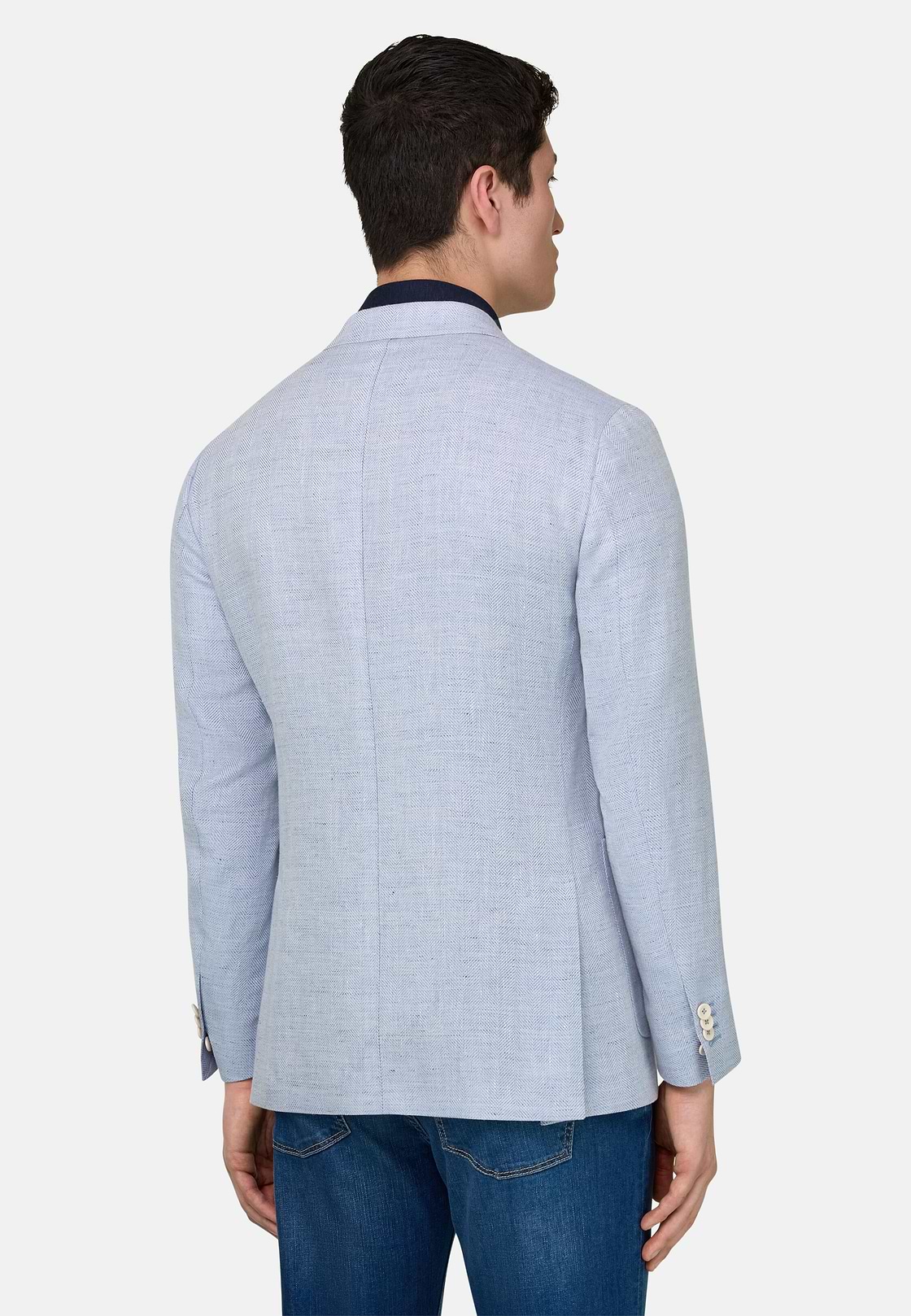 Herringbone Linen and Wool Jacket, Light Blue, hi-res, 3