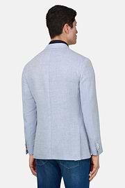 Herringbone Linen and Wool Jacket, Light Blue, thumb, 3