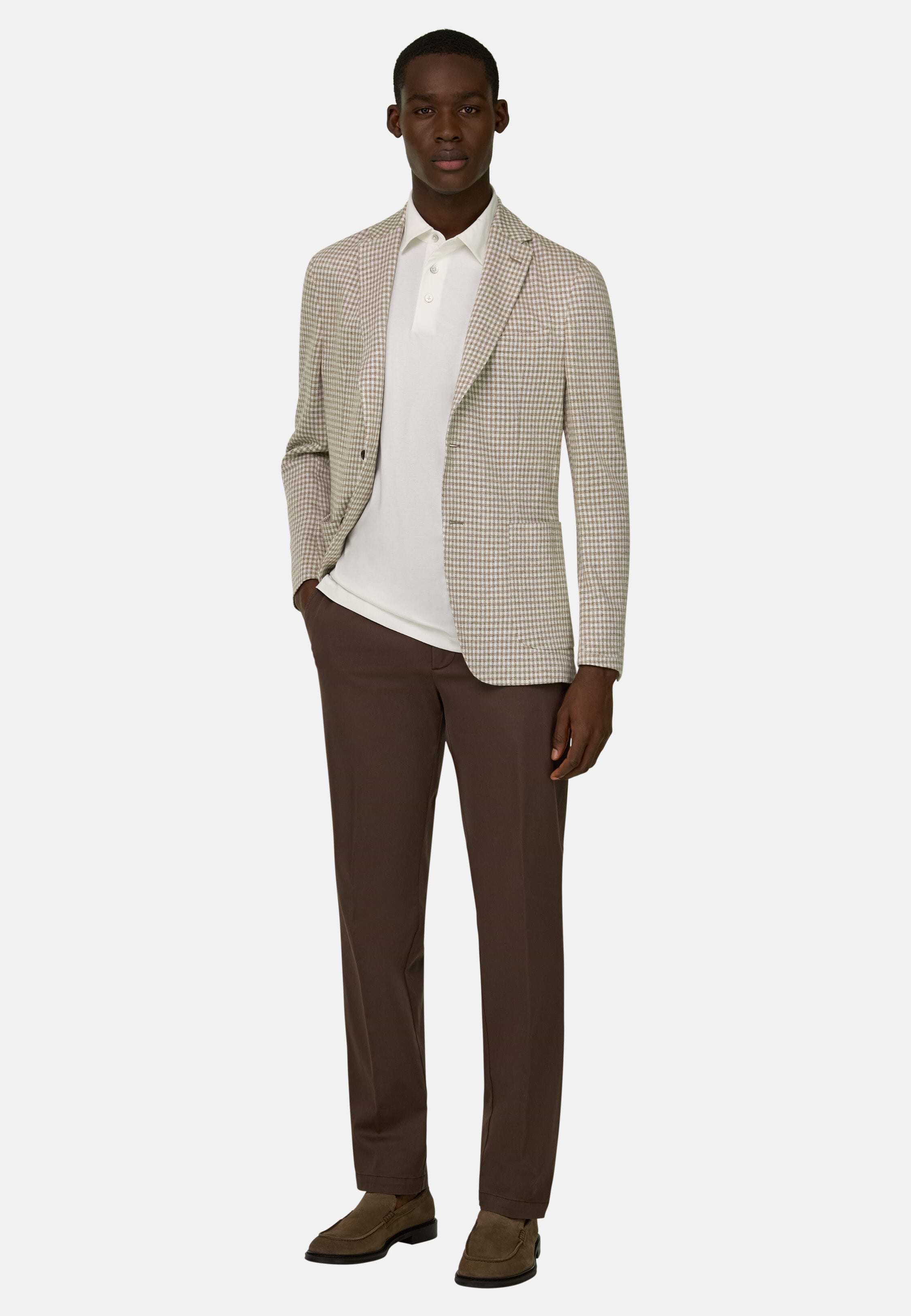 Men's B Jersey Micro Patterned Jacket in Linen and Cotton, Taupe