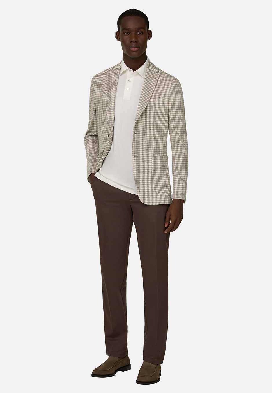 B Jersey Micro Patterned Jacket in Linen and Cotton, Taupe, hi-res