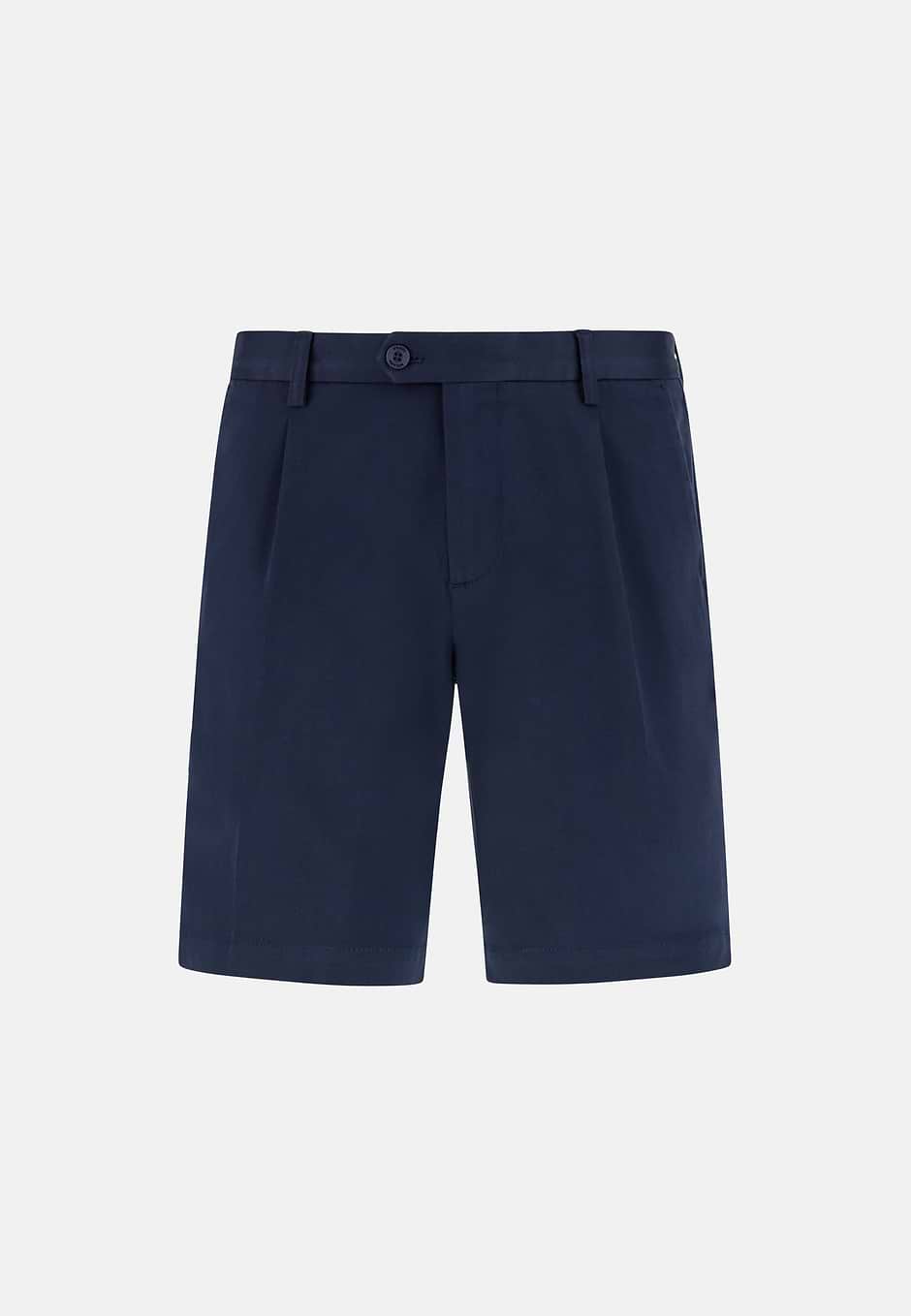 Stretch Cotton and Tencel Bermuda Shorts, Navy blue, hi-res