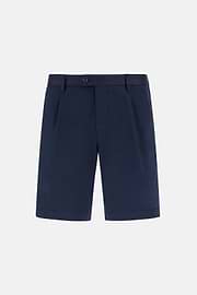 Stretch Cotton and Tencel Bermuda Shorts, Navy blue, hi-res