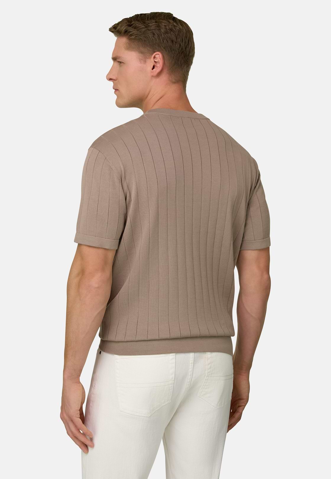 T-Shirt aus Baumwoll-Seiden-Strick, Taupe, hi-res, 3