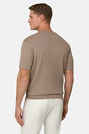 T-Shirt aus Baumwoll-Seiden-Strick, Taupe, thumb, 3