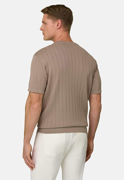 Knitted T-Shirt in Cotton and Silk, Taupe, hi-res