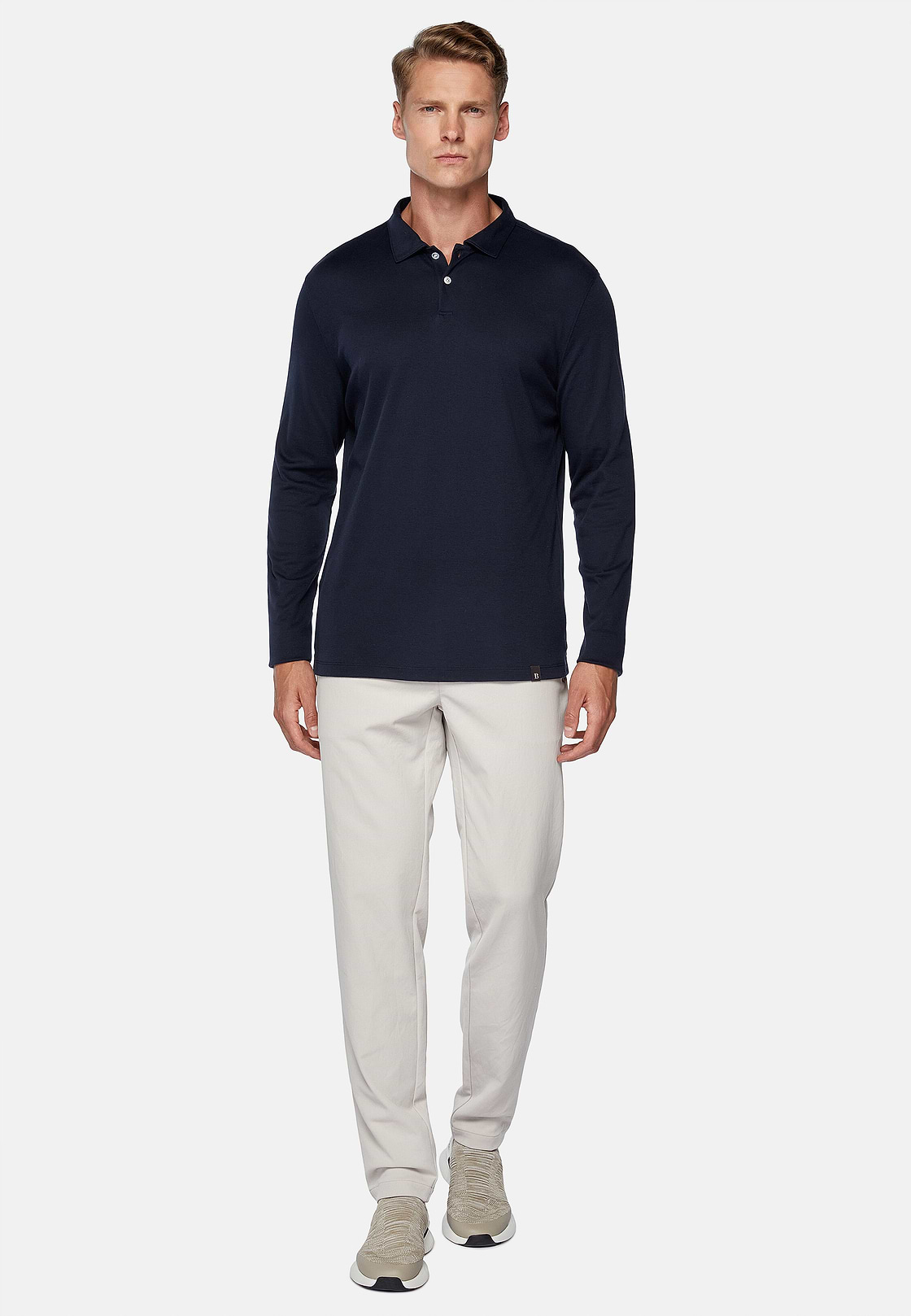 Polo Shirt in a Cotton Blend High-Performance Jersey Regular, Navy blue, hi-res