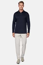 Polo Shirt in a Cotton Blend High-Performance Jersey Regular, Navy blue, hi-res