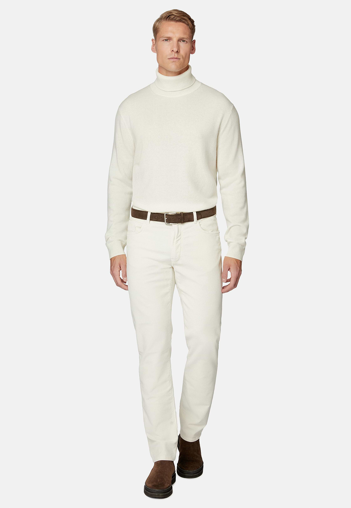 White Polo Neck Jumper In Cashmere, White, hi-res