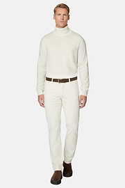 White Polo Neck Jumper In Cashmere, White, hi-res