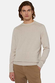 Sand Crew Neck Jumper in Cotton, Silk and Cashmere, Sand, hi-res