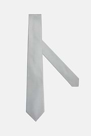 Checked Design Formal Silk Tie, Silver, hi-res