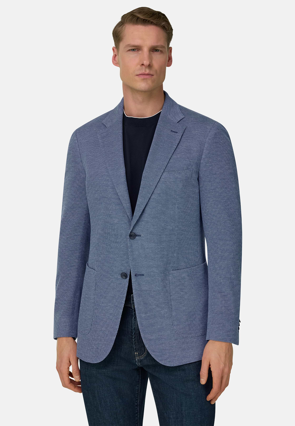 B Jersey Pinpoint Jacket in a Cotton Blend, Blue, hi-res, 1