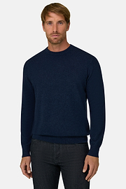 Crew Neck Jumper in Wool and Cashmere, Navy blue, thumb, 1