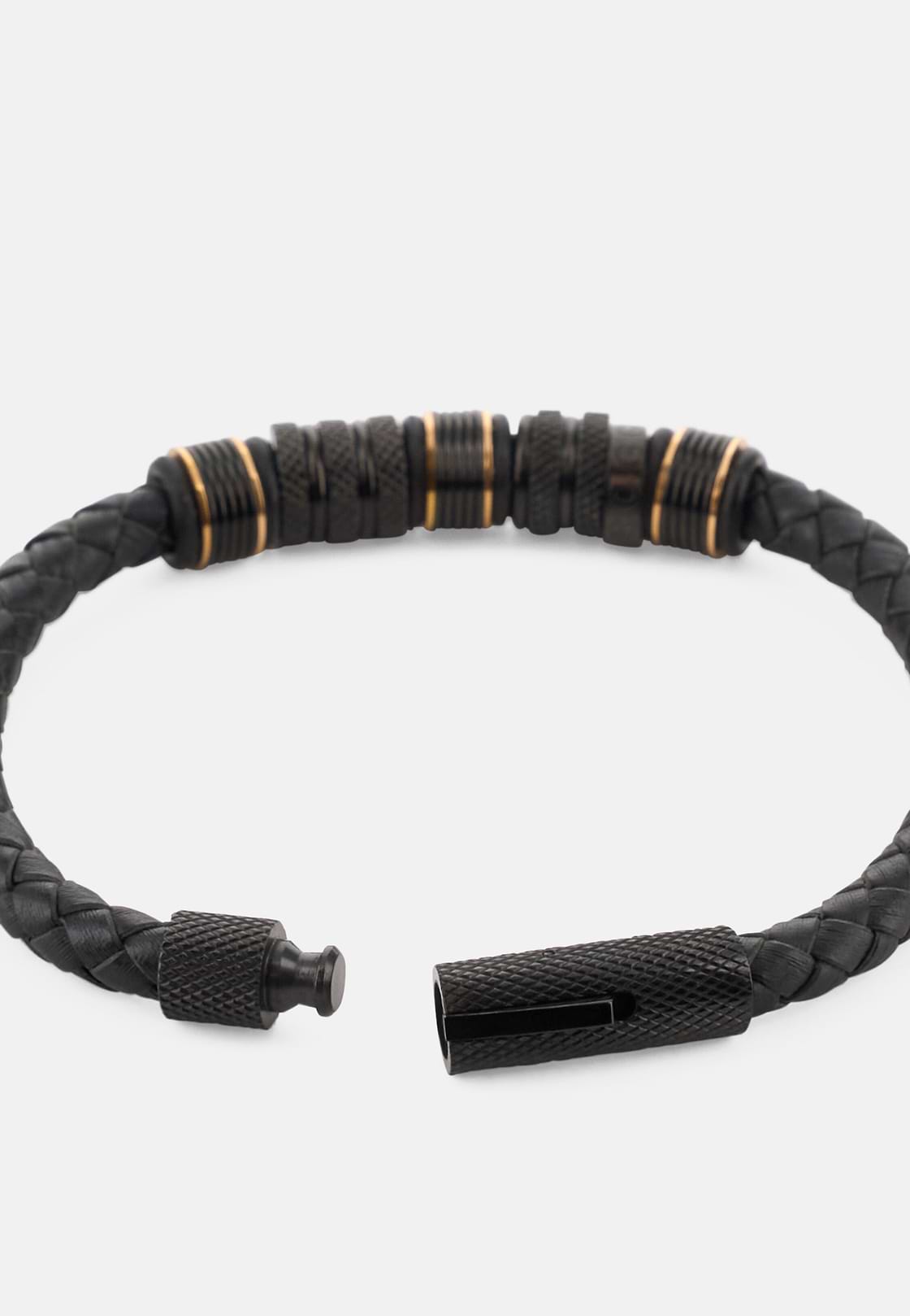 Braided Leather Bracelet, Black, hi-res, 3