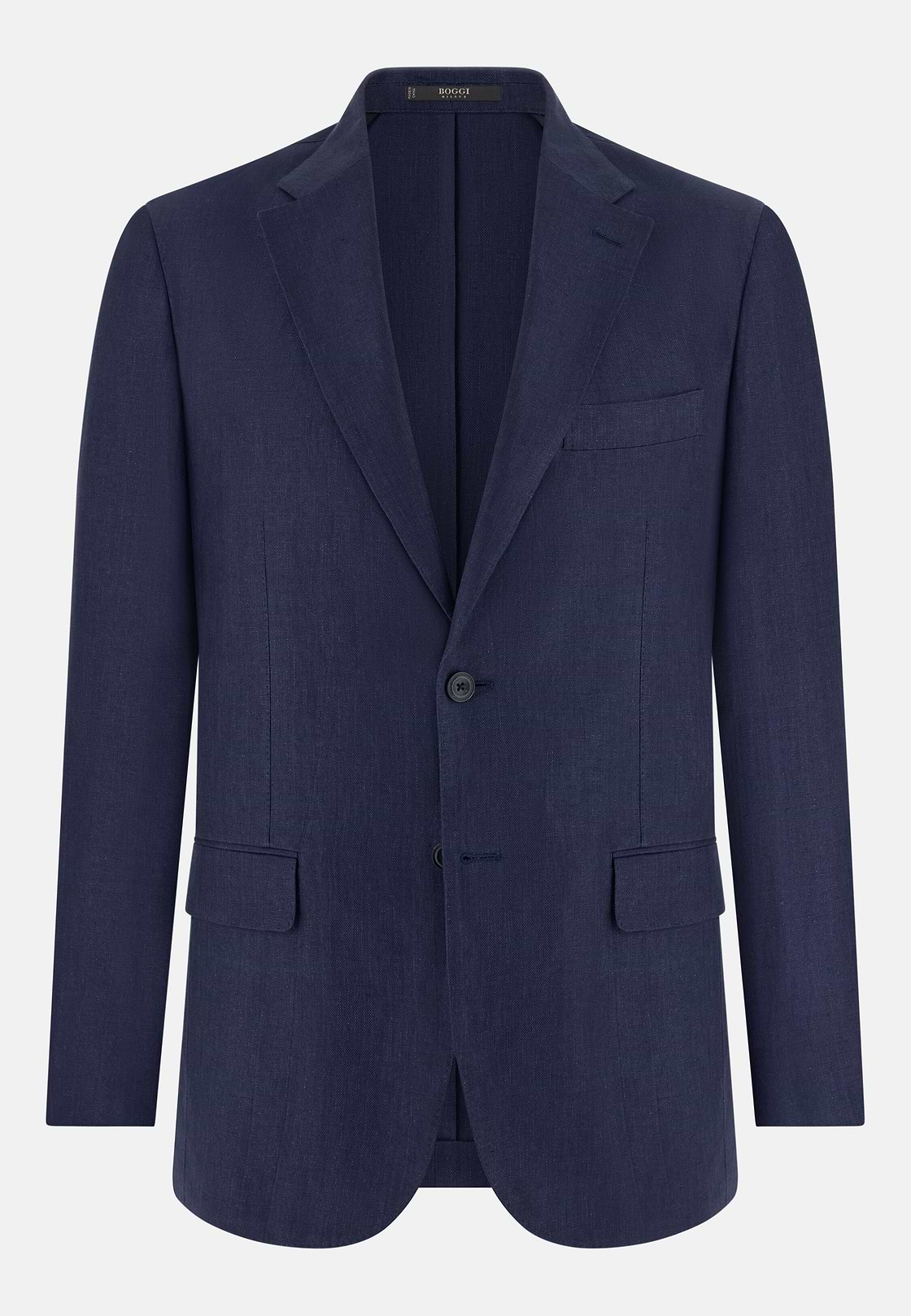 Micro Textured Jacket in Pure Linen, Blue, hi-res, 5