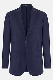 Micro Textured Jacket in Pure Linen, Blue, thumb, 5