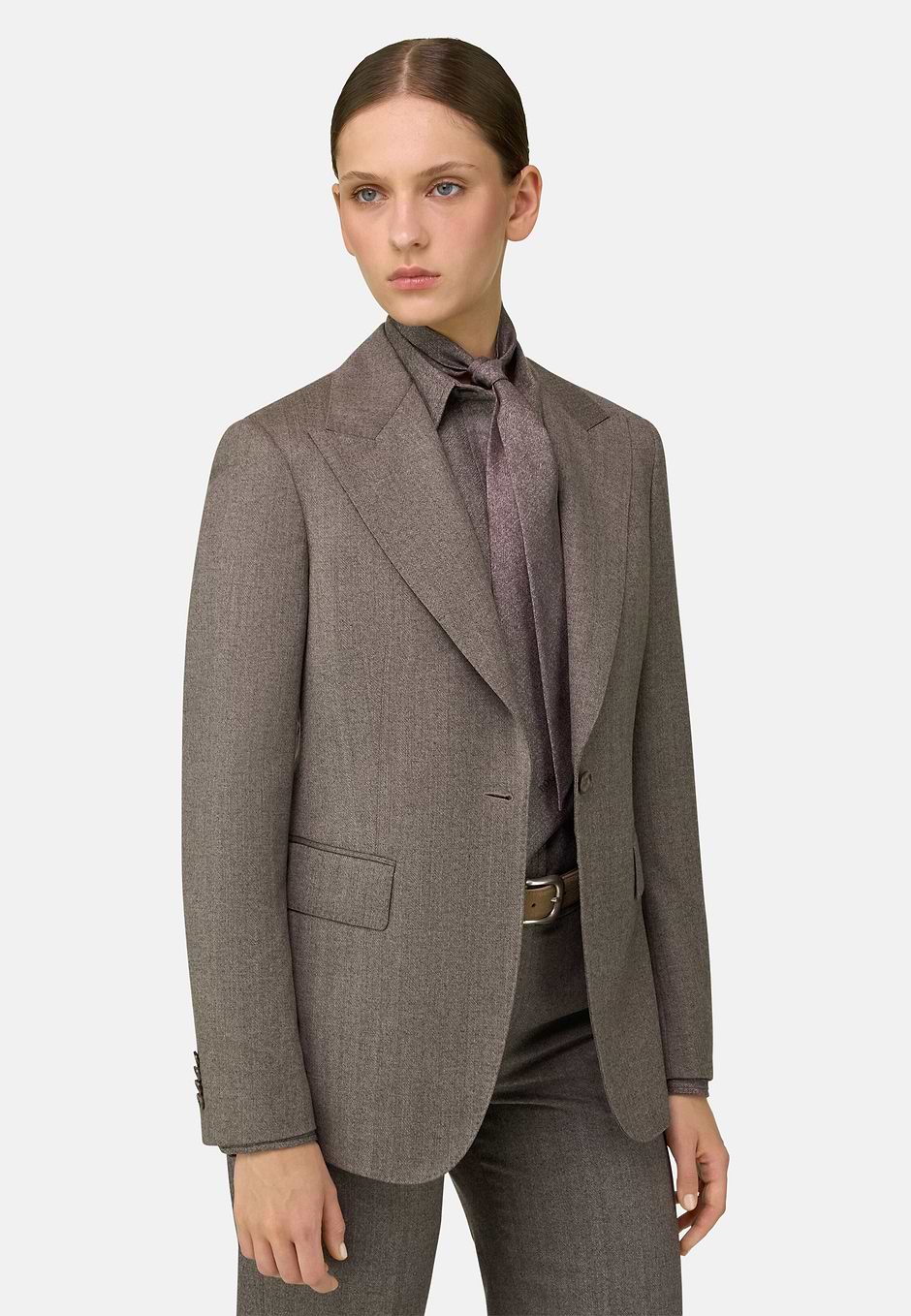 Blazer van Wol Enkelrij, Taupe, hi-res