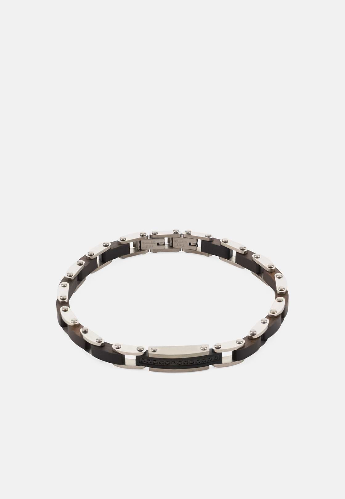 Bracciale A Maglia In Acciaio E Legno, Marrone scuro, hi-res, 1