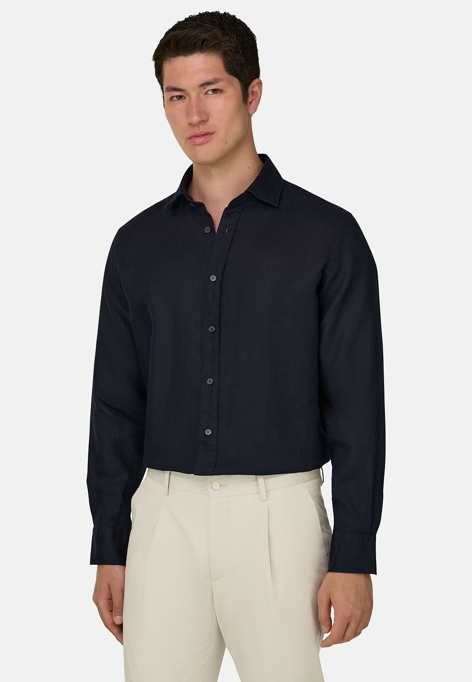 Chemise En Lin Regular Fit, bleu marine, hi-res