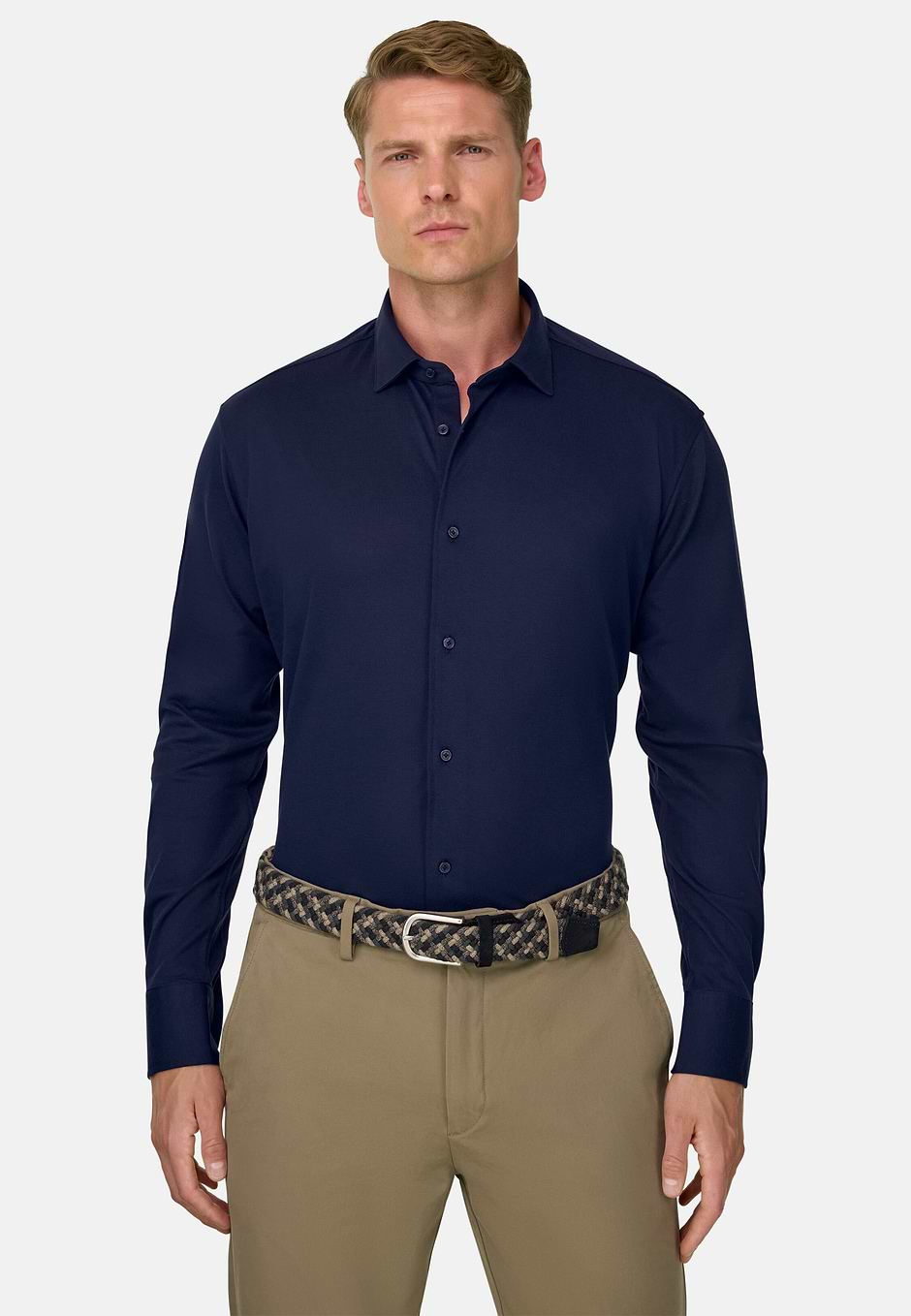 Polo Shirt Mouliné Cotton Regular Fit, Navy blue, hi-res