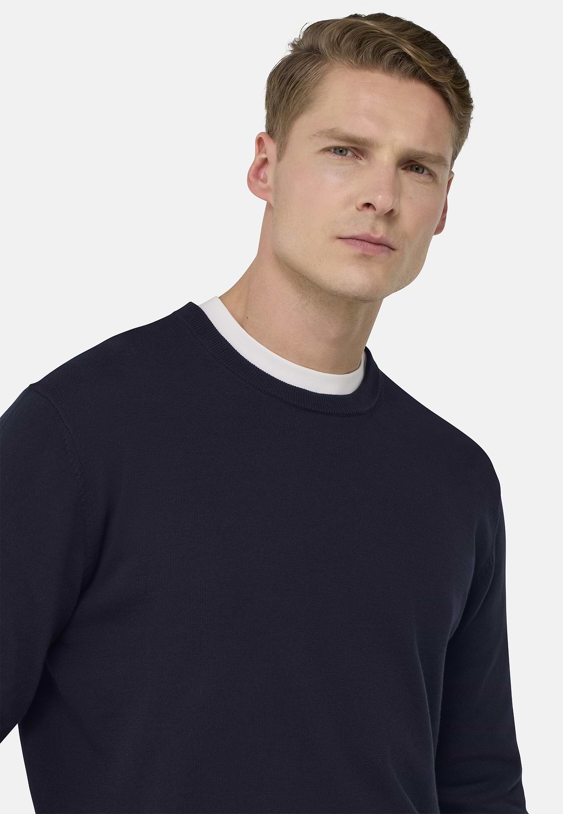 Cotton Crew Neck Jumper, Navy blue, hi-res